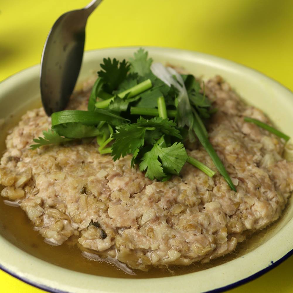 马蹄冬菜蒸肉饼 Steamed Meat Patty with Water Chestnut &amp; Dong Cai - Nanyang Kitchen 南洋小厨